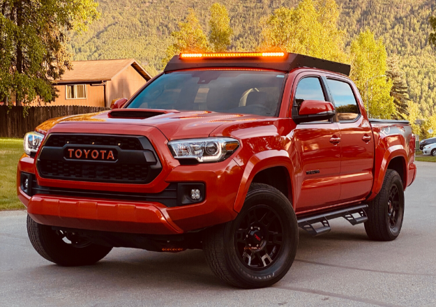 Picture of 05-21 Tacoma Economy Roof Rack Rack and 42 in Single Row Amber Light Bar Cali Raised LED