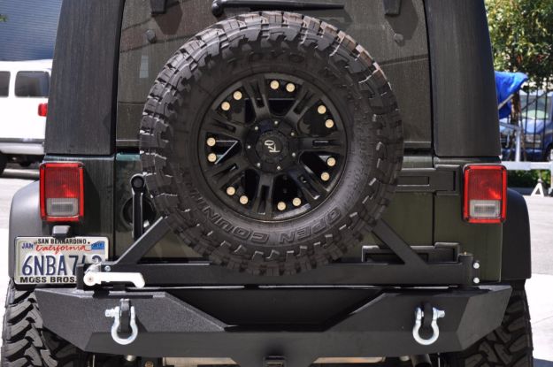 Picture of Jeep JK Rear Bumper W/Tire Carrier Tapered Bearing 07-18 Wrangler JK Black DV8 Offroad