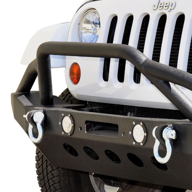 Picture of Jeep JK/JL Front Bumper w/LED Lights 07-18 Wrangler JK/JL Steel Mid Length DV8 Offroad