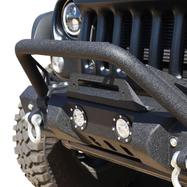 Picture of Jeep JK Front Bumper w/LED Lights 07-18 Wrangler JK Steel Mid Length Stubby W/Winch Plate DV8 Offroad