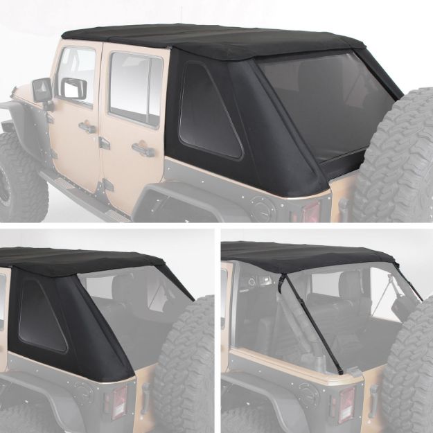 Picture of Jeep JKU Protec Bowless Top w/Tinted Windows No Door Uppers 2007-2018 Wrangler JK Unlimited 4-DR Black Smittybilt