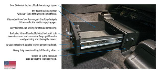 Picture of Explorer Conceal Carry Security Drawer Black Mounts Under Drivers or Passenger Seat Tuffy Security