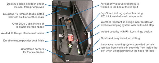 Picture of Underseat LockboxSilverado/Sierra Crew Cab Under Rear Seat Black Tuffy Security