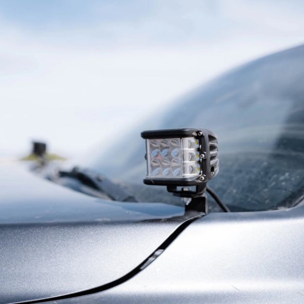 Picture of 2016-Present Toyota Tacoma Low Profile Ditch Light Brackets Kit - (2) 3.5 inch Round Cannon Pod Ditch Lights Switch - Blue Backlight - Tall Cali Raised LED